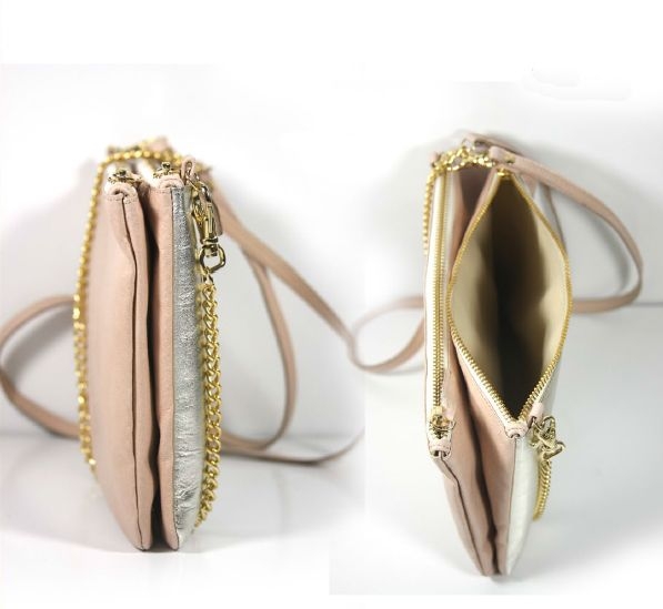 Bolso plata y nude metalizado en piel de Stella Rittwagen 