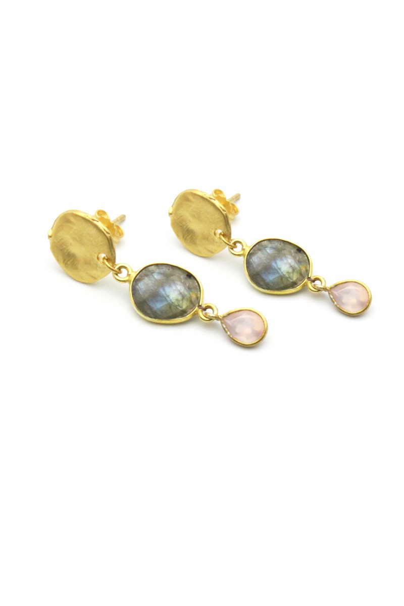 pendientes fiesta labradorita piedra natural rosa cuarzo invitada apparentia complementos