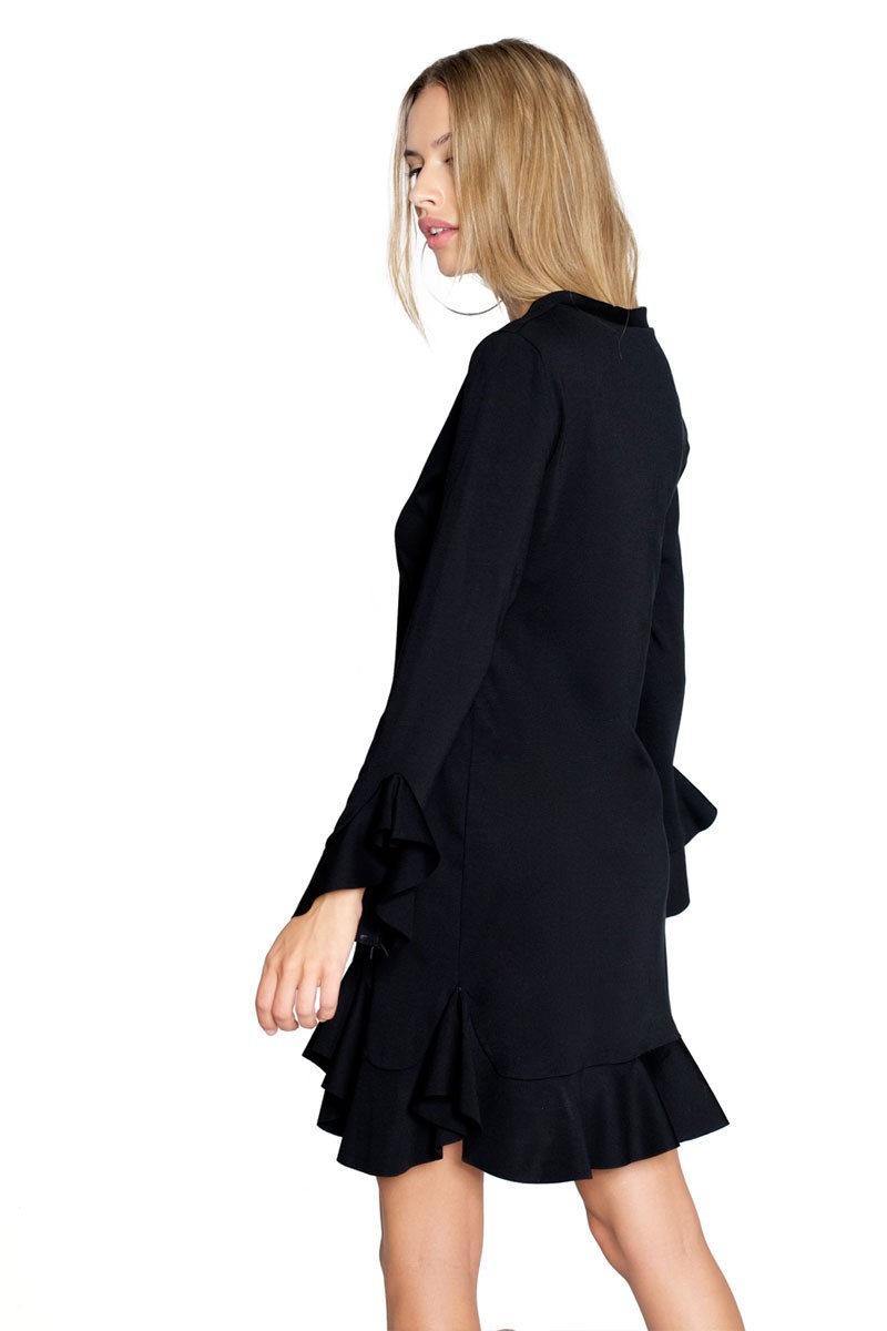 vestido negro manga larga volantes boda fiesta evento ocasión invitada apparentia