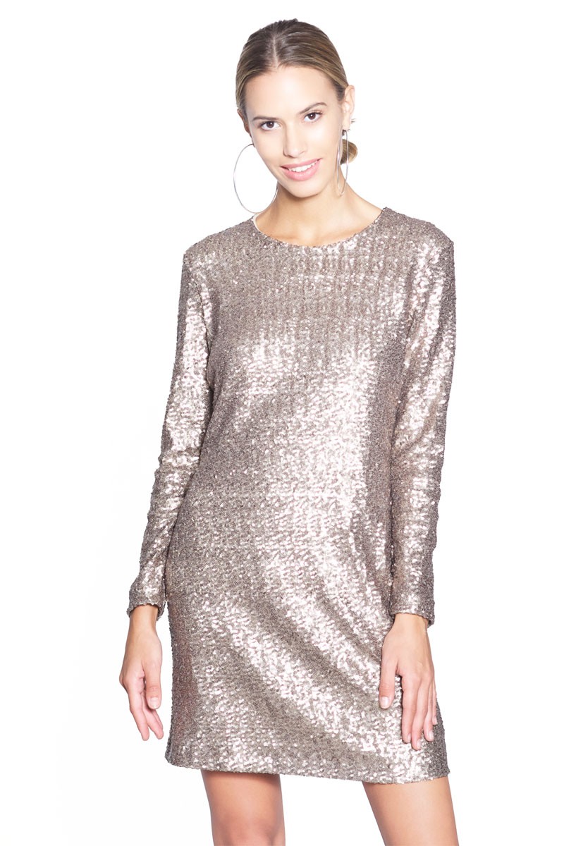 vestido corto lentejuelas manga larga fiesta invitada boda felipe albernaz apparentia