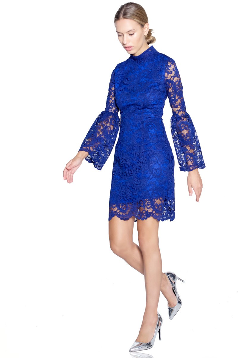vestido azul manga larga encaje shopping apparentia