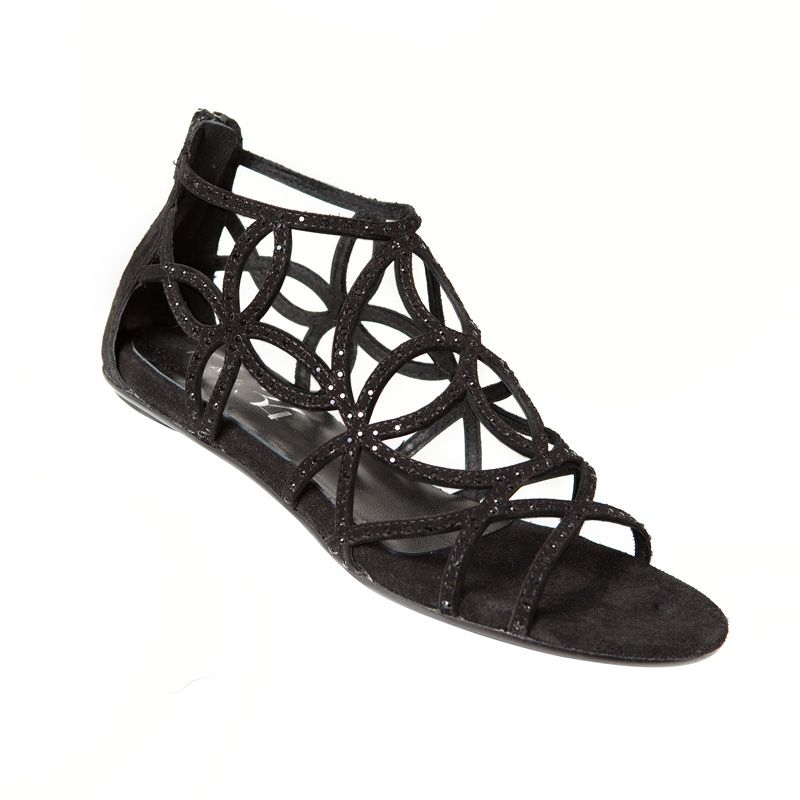 sandalias planas negras de ante con brillantes mas34