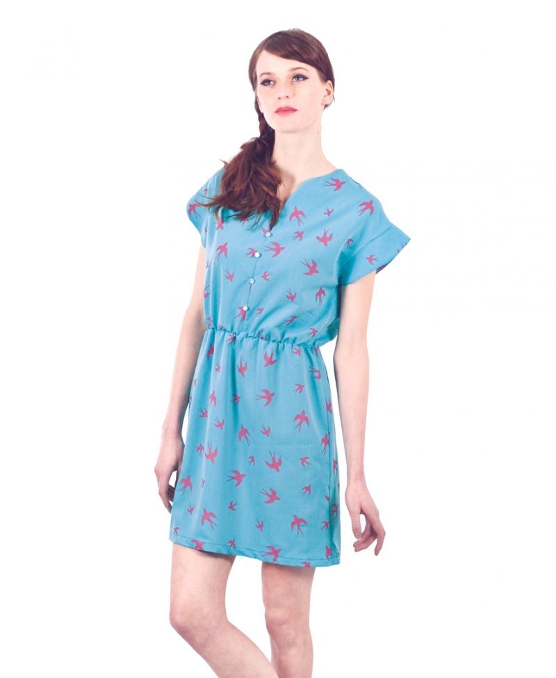 Vestido Azul estampado pajaros judie