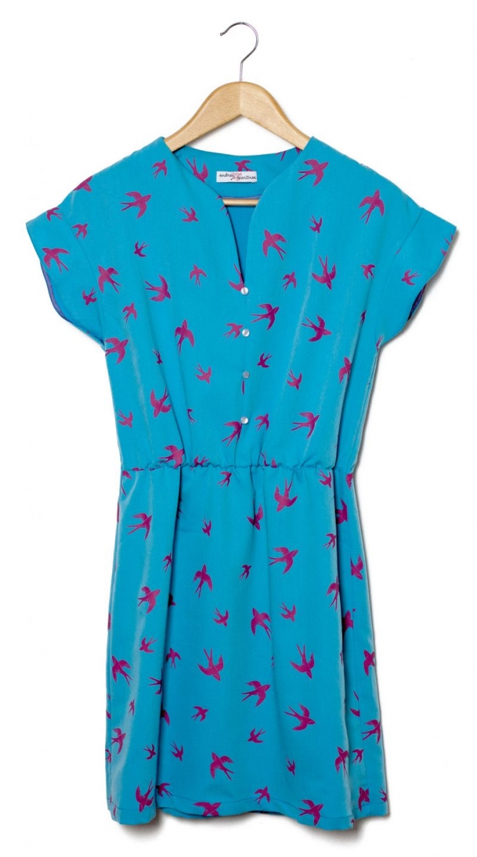 Vestido Azul estampado pajaros judie