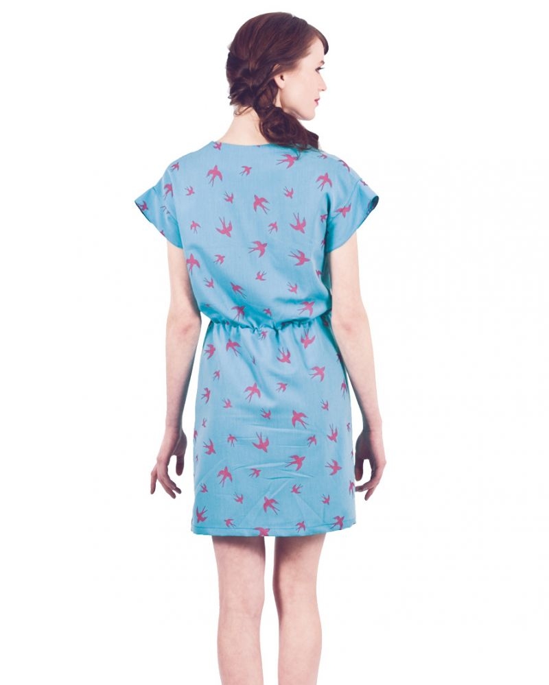 Vestido Azul estampado pajaros judie