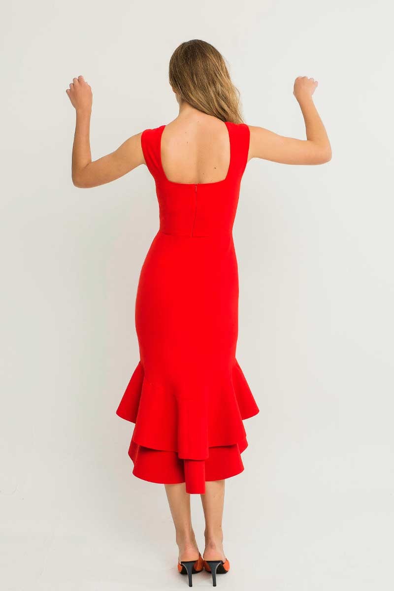 Comprar online vestido rojo corto con volantes y tirantes espalda abierta para invitada de boda o vestido para graduacion bautizo comunion evento fiesta de dia coctel