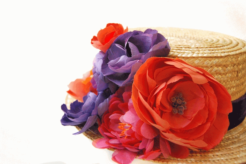 canotier de flores naranjas rosas moradas online