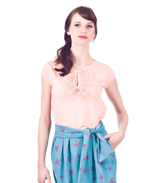 Camiseta rosa palo volantes tul mia