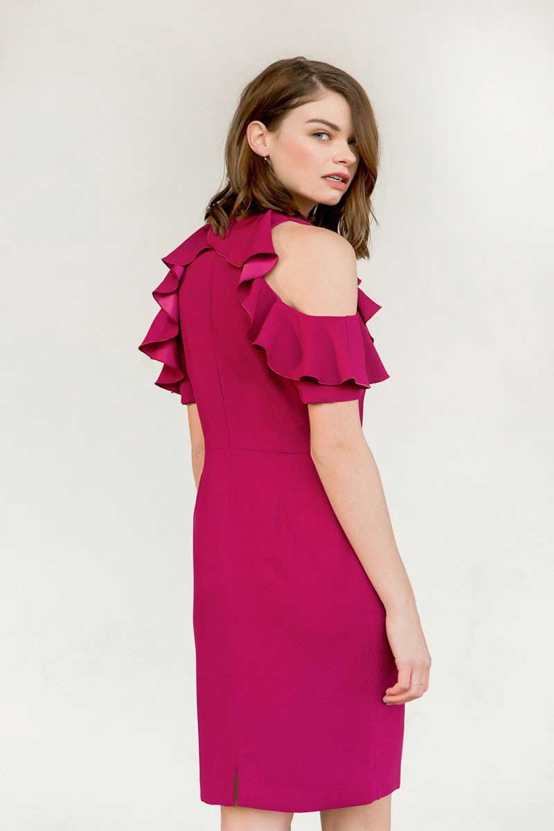 vestidos de boda cortos con volantes color frambuesa de apparentia on line