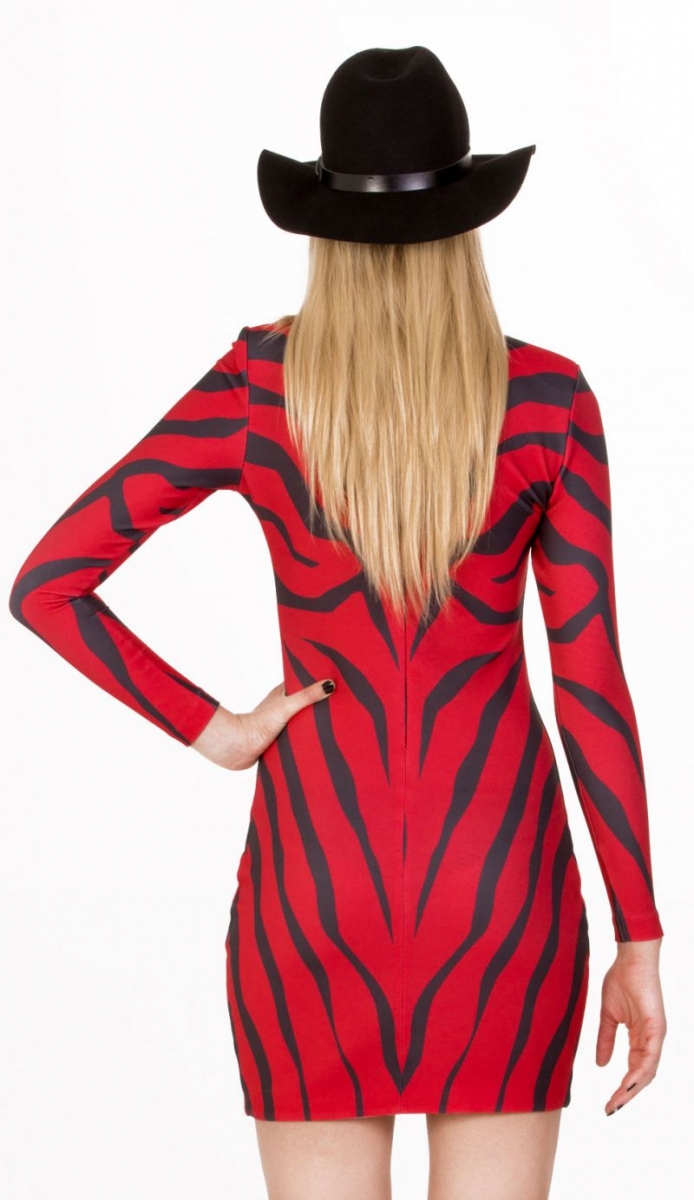 feliep albernaz vestido corto de fiesta rojo y negro con estampado de cebra