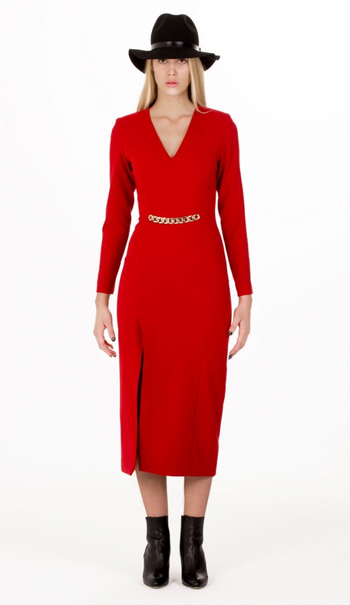 vestido rojo largo midi cadena felipe albernaz