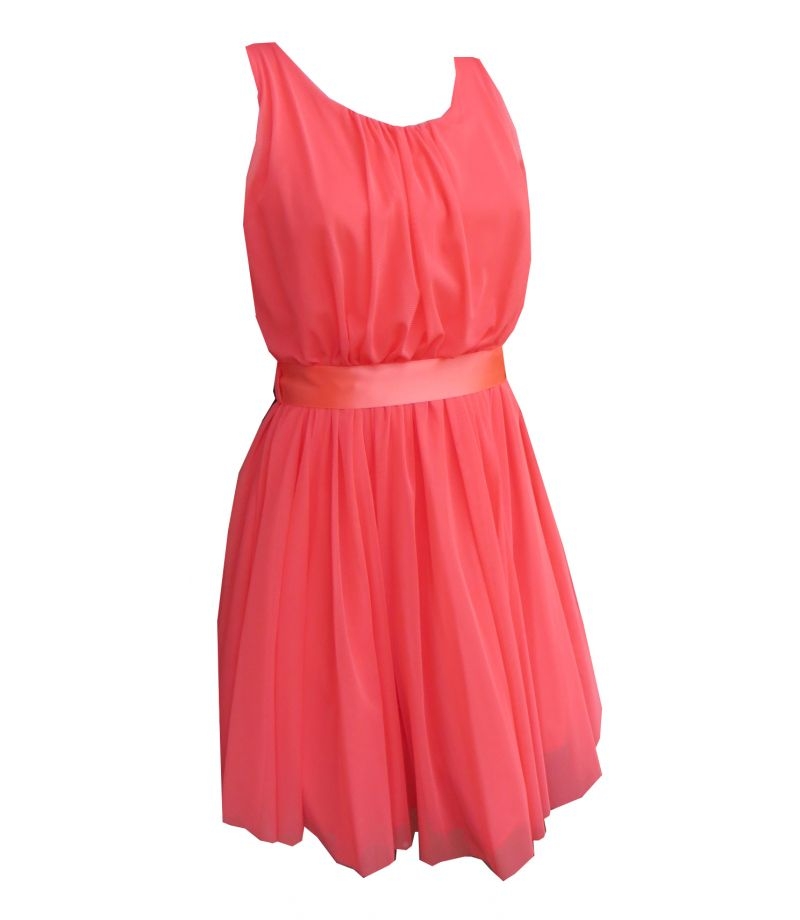 vestido corto de tul rosa coral