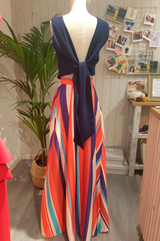 falda larga de rayas azules y corales de otoman para invitadas boda fiesta comprar online apparentia