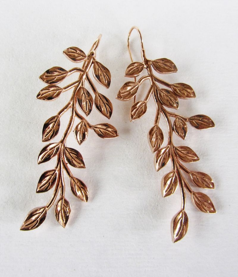 pendientes largos hojas oro rosa nucca