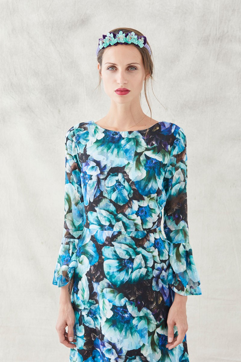 complemento para el pelo diademas terciopelo hojas moradas flores verdes base lila para invitadas bodas shoppping