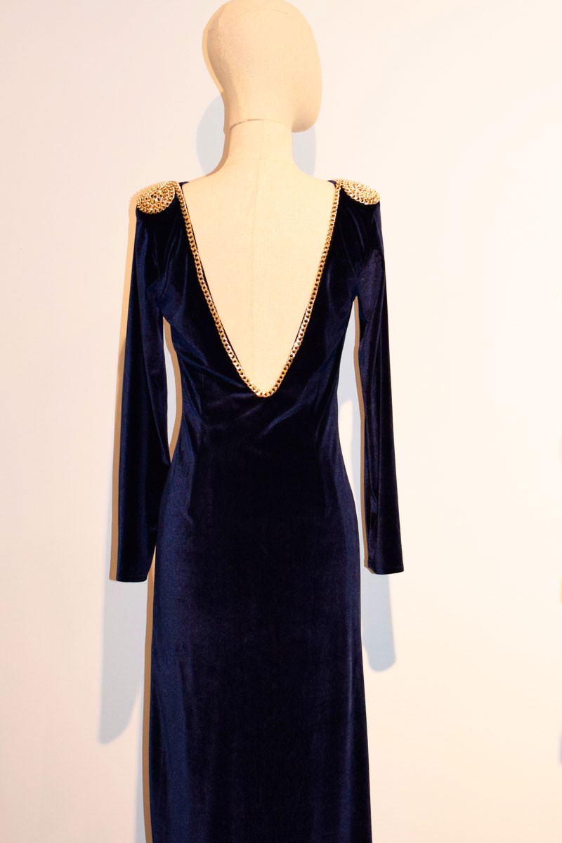 comprar online vestido azul terciopelo slim fit para eventos invitadas apparentia 