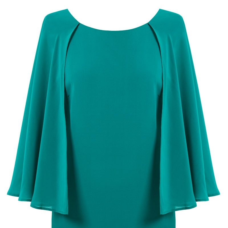 vestido con capa verde turquesa para boda coctel comunion nochevieja de otono invierno de arimoka en apparentia