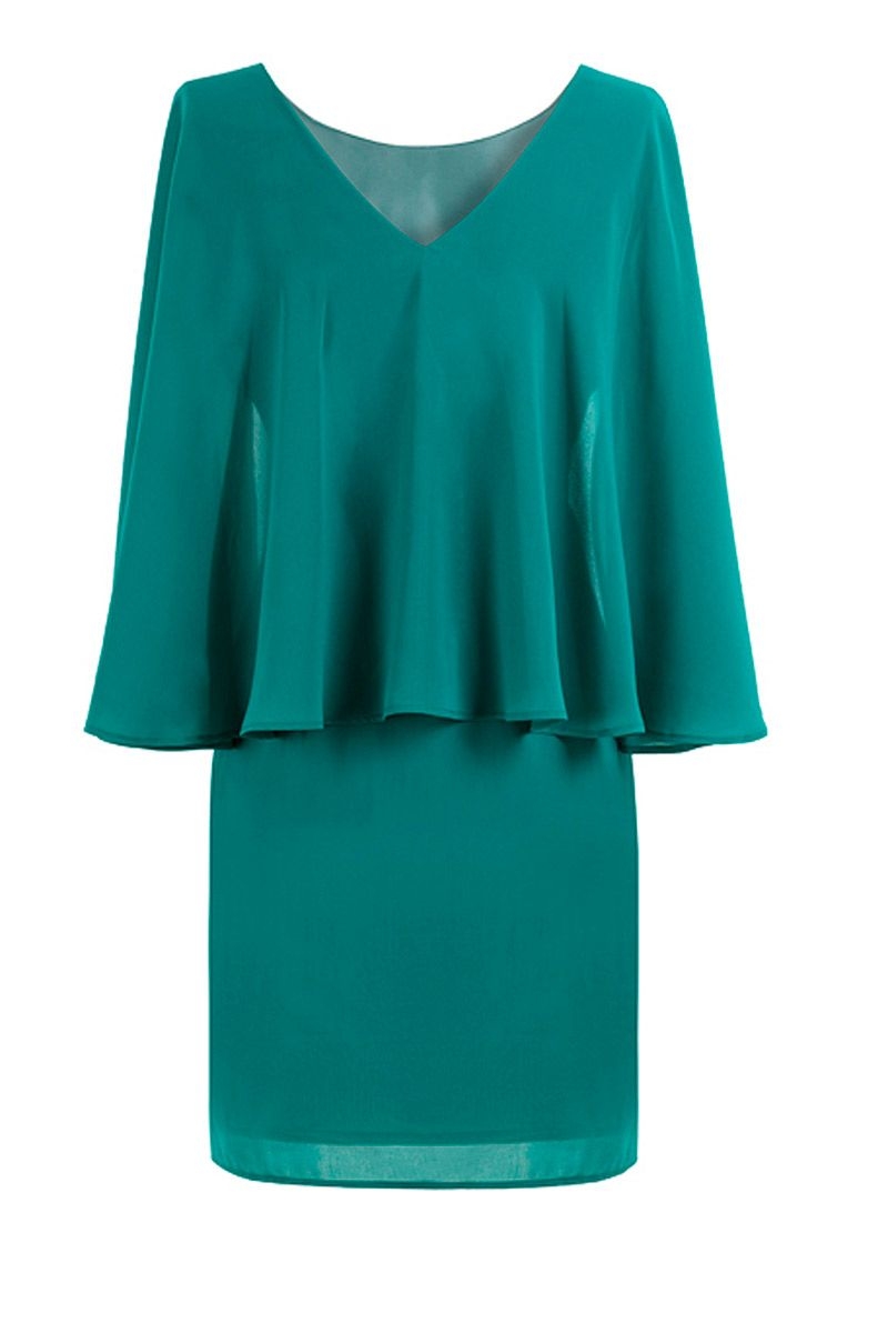 comprar online vestido de fiesta con capa verde aguamarina de otono invierno para bodas eventos coctel bautizos nochevieja de arimoka en apparentia