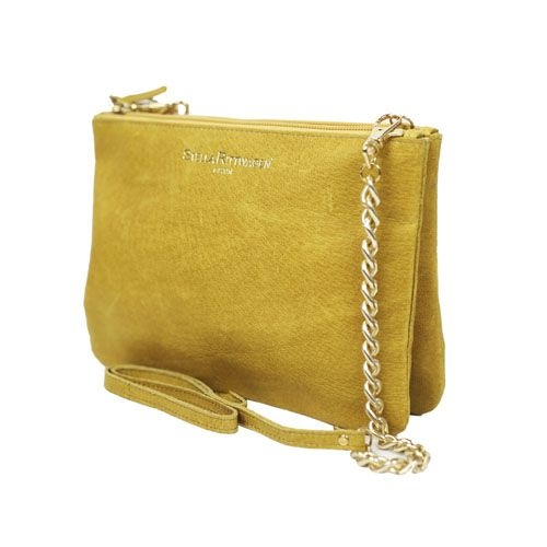 Bolso clutch piel mostaza SAN en piel de Stella Rittwagen