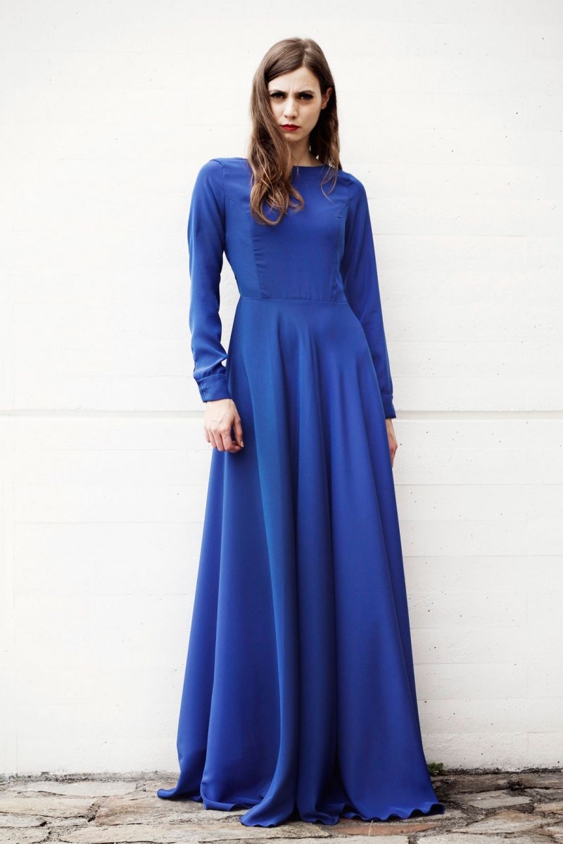 vestido de fiesta largo azul klein de arimoka online