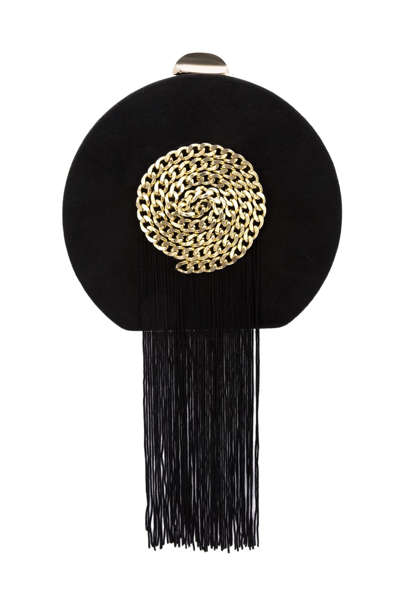 comprar bolso de fiesta ante negro cadena dorada flecos negros para invitada boda bautizo comunion  apparentia