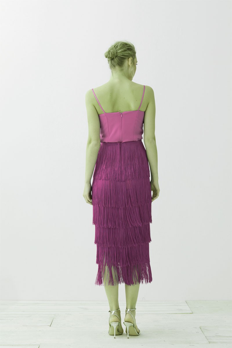 Falda de flecos rosa para invitadas de otoño invierno a bodas comprar online