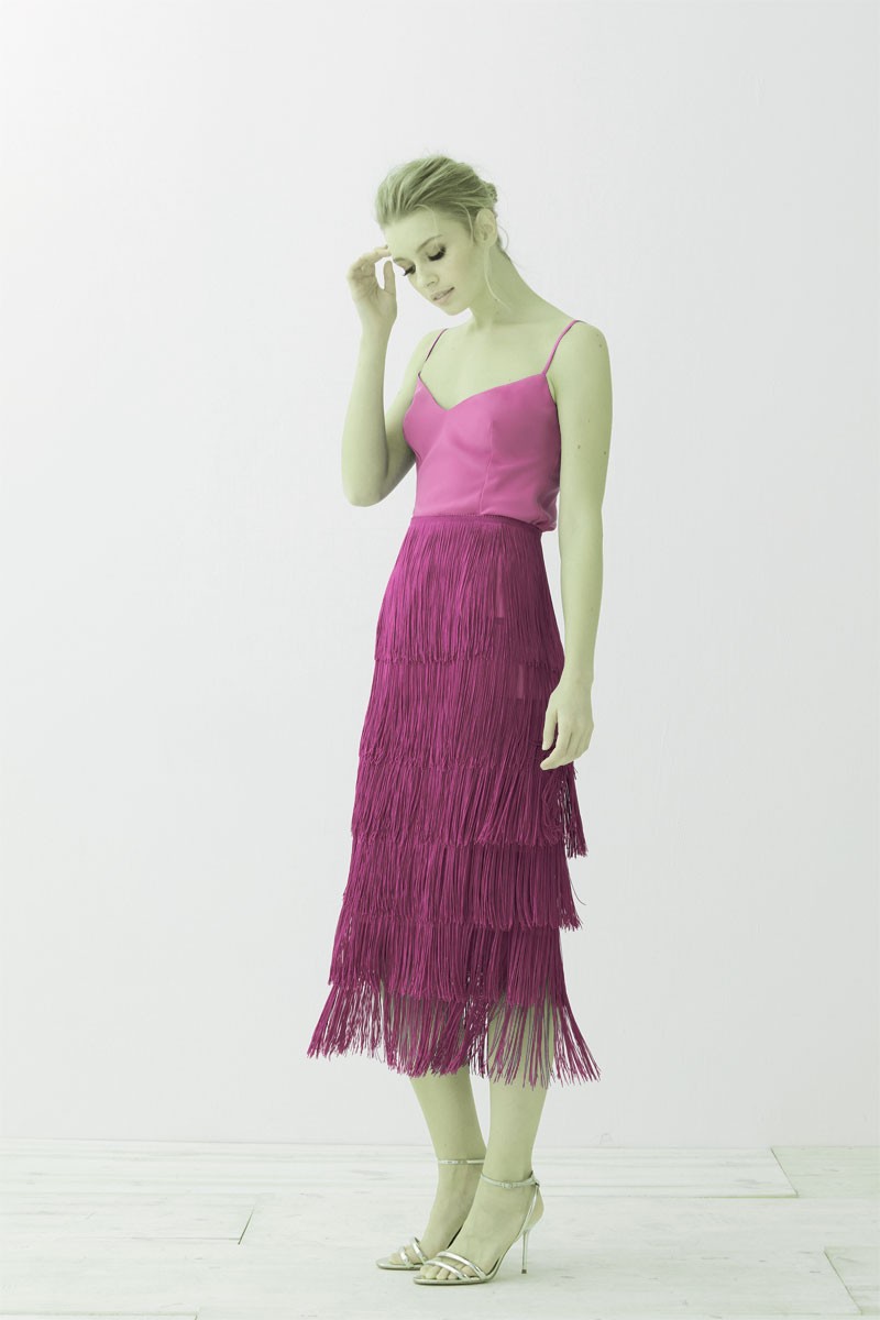 falda de flecos rosa frambuesa de apparentia para invitadas boda fiesta coctel comprar online