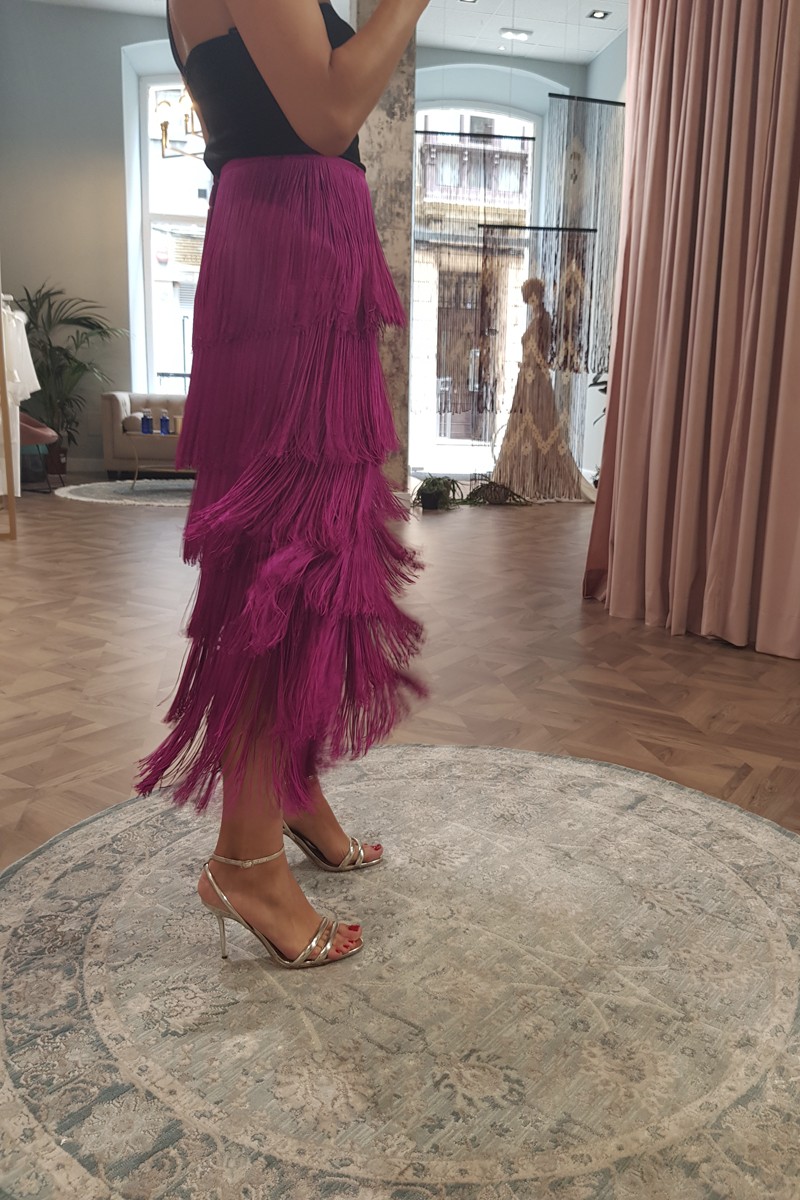falda de flecos rosa frambuesa de apparentia para invitadas boda fiesta coctel fringed skirt comprar online