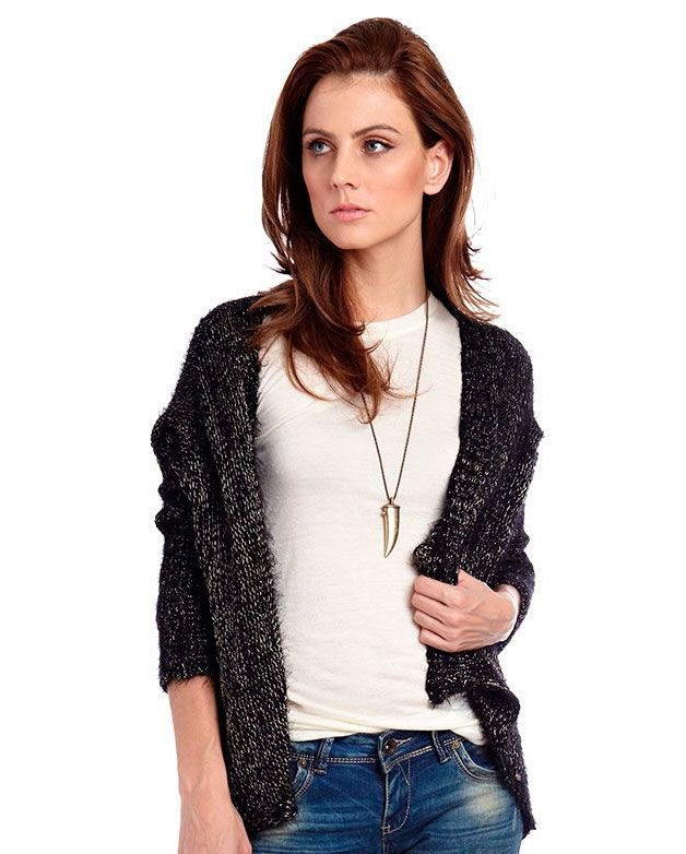 chaqueta de punto negro y plata de q2 online