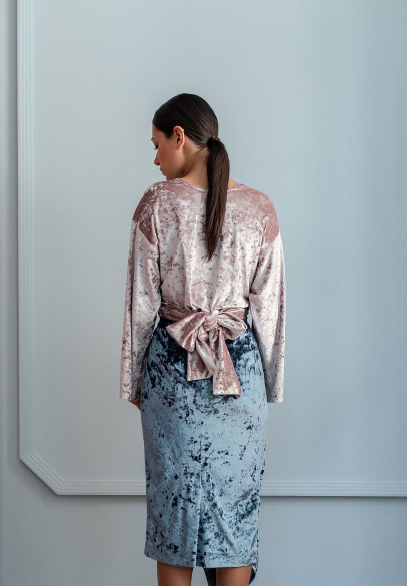 blusa rosa multiposicion terciopelo blusa rosa multiposicion terciopelo | Falda de terciopelo
