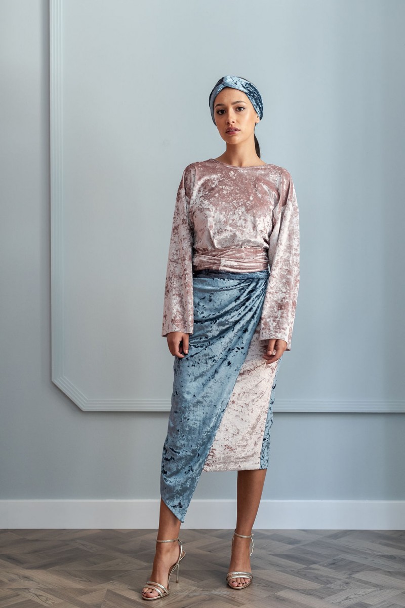 blusa rosa multiposicion terciopelo blusa rosa multiposicion terciopelo | Falda de terciopelo