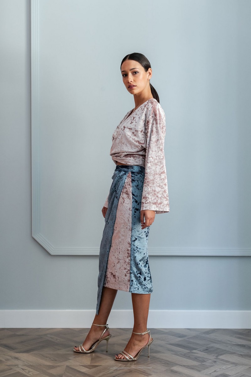 blusa rosa multiposicion terciopelo blusa rosa multiposicion terciopelo | Falda de terciopelo