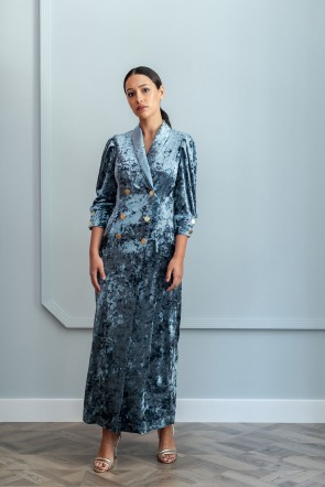 Azul Vestido Tipo Confeccionado Apparentia Precioso Invitadas Midi Esmoquin Color Para Terciopelo Corte En De IB1Fv