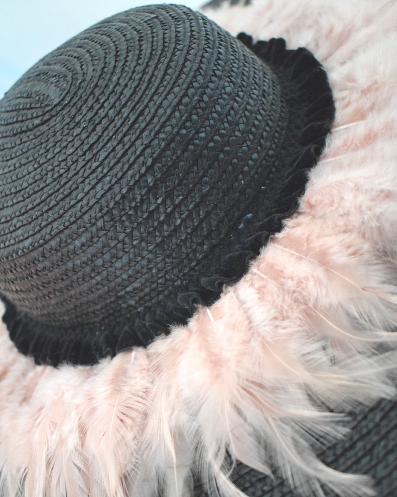 Pamelas para invitadas complementos para fiestas negra con plumas rosas apparentia