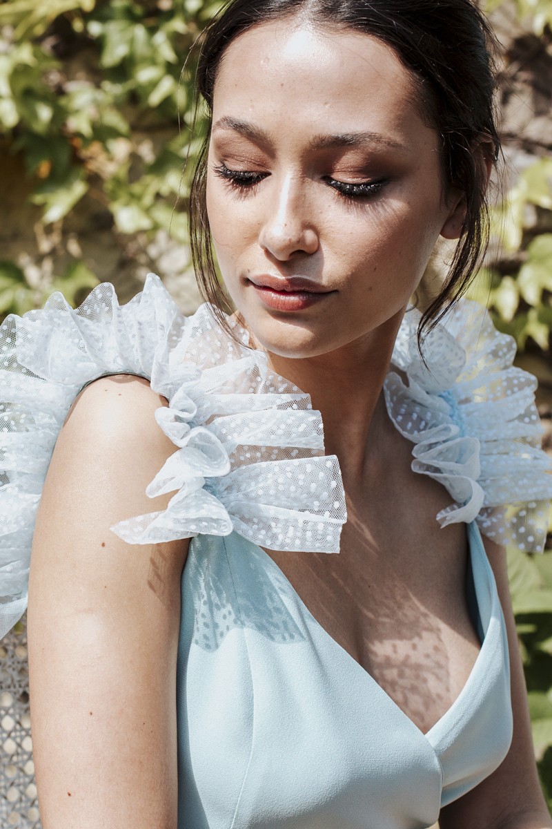 compra online vestido de fiesta midi con volantes de plumetti plisado en tirantes para invitadas a boda, bautizo, comunion, shoponline, apparentia