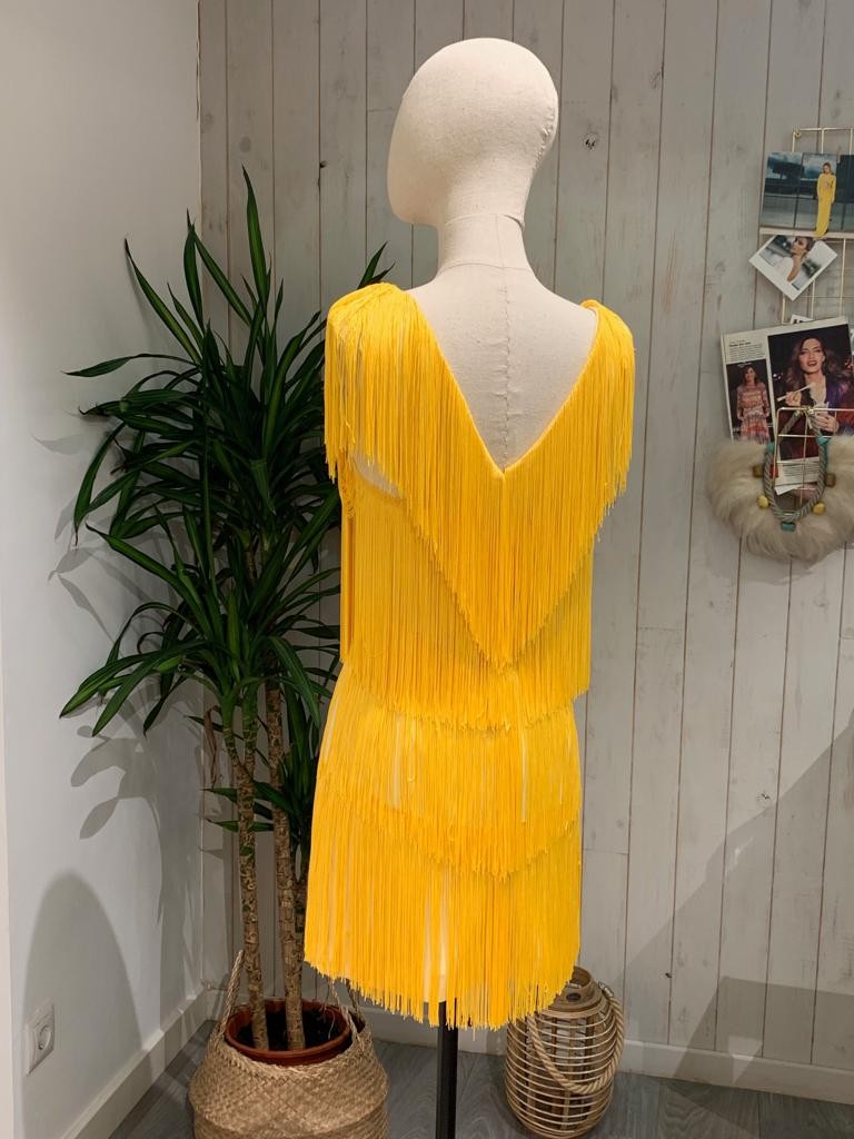 omprar online vestido de flecos corto de fiesta amarillo 