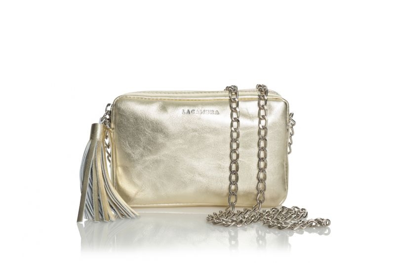 Bolso dorado de piel Lacambra mini chic de colgar