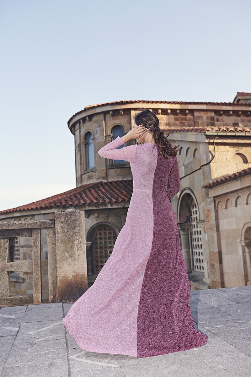 vestido de fiesta bicolor en tonos rosas de punto para invitadas boda fiesta nochevieja