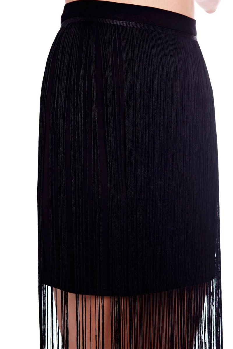 falda de flecos de q2 negra para fiesta nochevieja coctel online