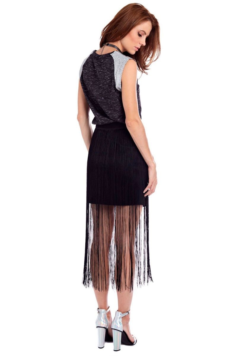 falda negra de q2 brocada para fiesta coctel online