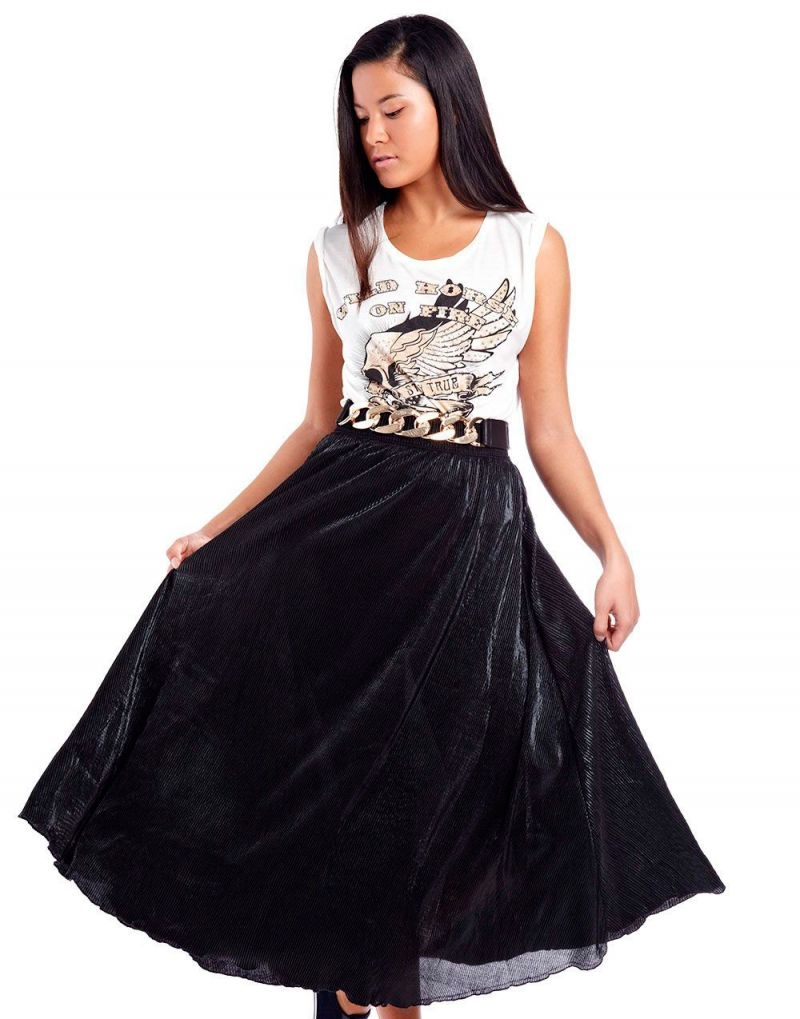 falda larga negra metalizada de q2