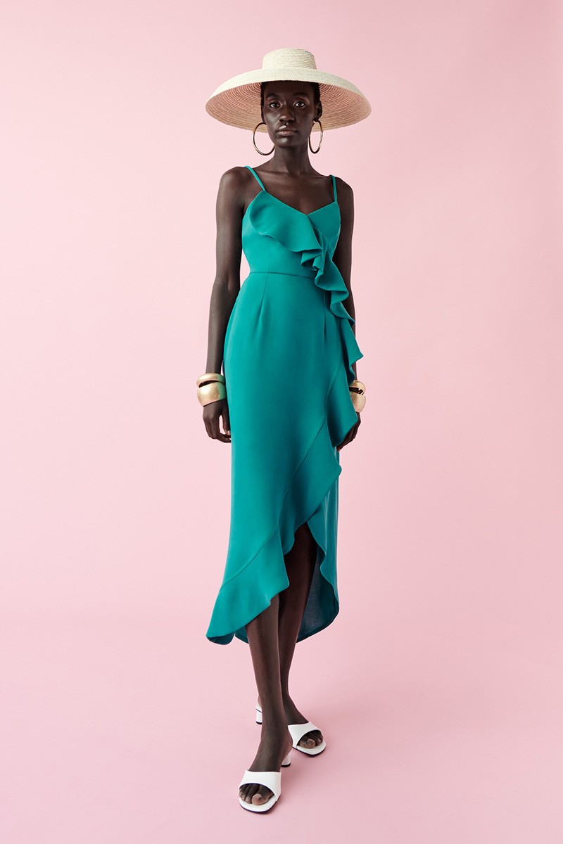 vestido midi de fiesta con volantes color turquesa para invitadas boda comunion bautizo