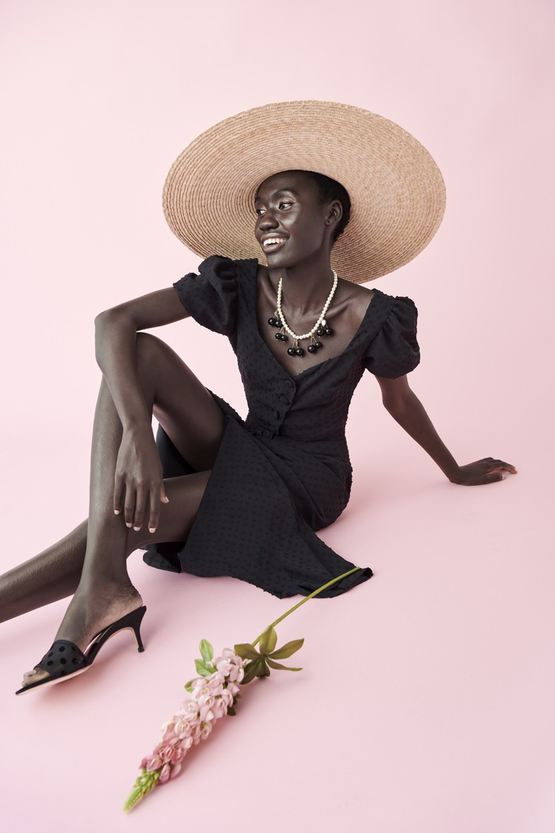 top corto manga farol y falda con volante plumetti negro para el verano, evento, comunion