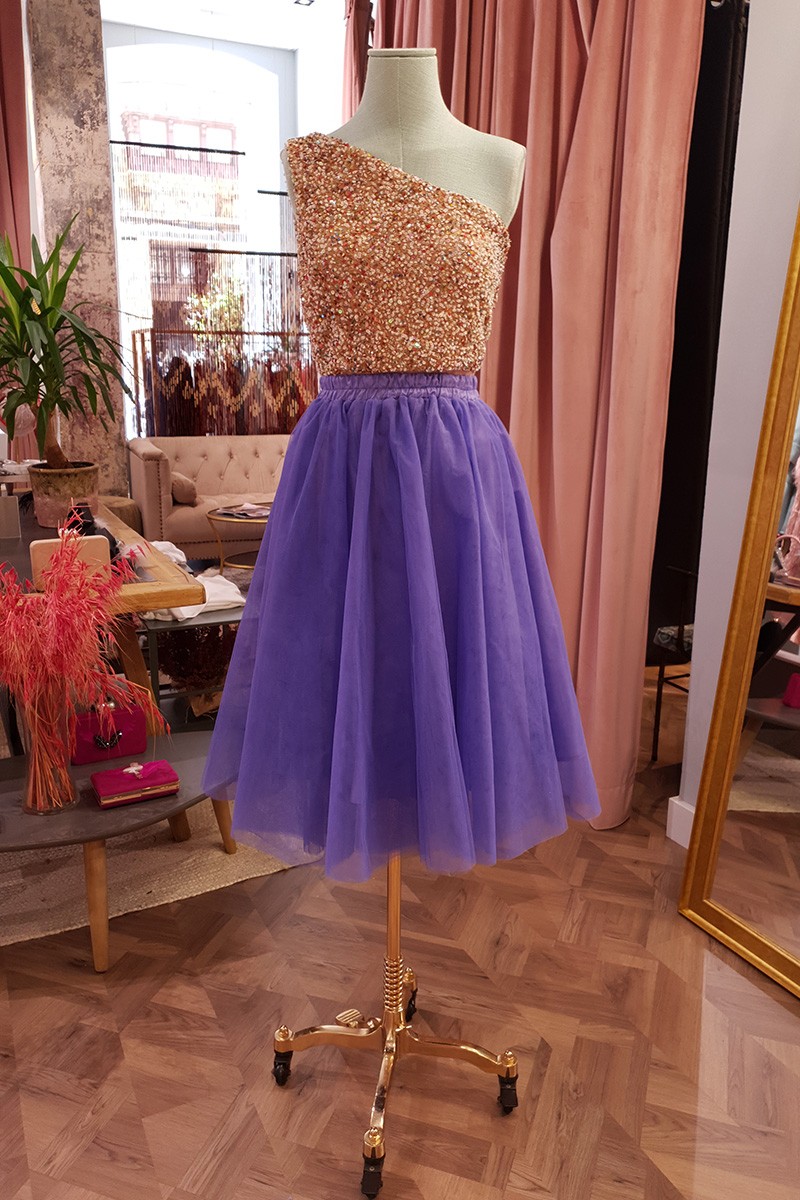 comprar online falda de tul lila con vuelo para fiesta, boda, invitadas de apparentia