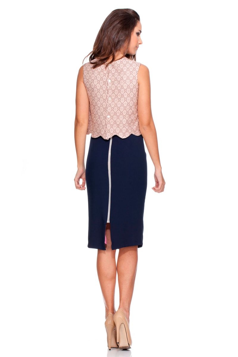 vestido corto de fiesta midi azul con sobre top rosa de rocknrom online