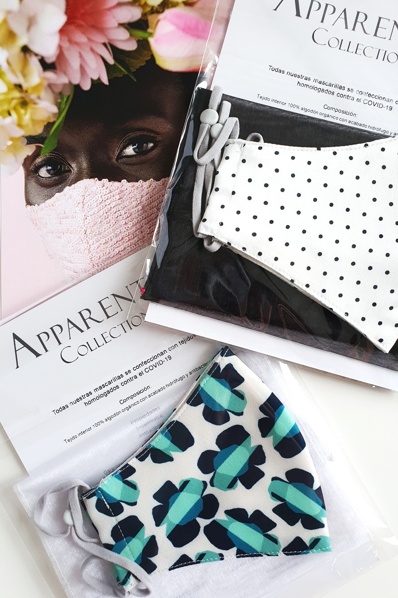 comprar online Pack 2 mascarillas de mujer de lunares  blanco y negro y estampada en tonos verdes invitadas