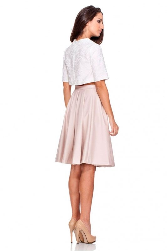 rocknrom Falda rosa palo de vuelo de efecto piel con largo midi