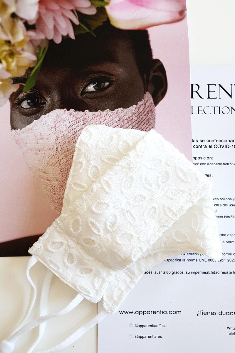 mascarilla de mujer tejido troquelado brocado blanco homologada covid 19 reutilizable y lavable, comprar online