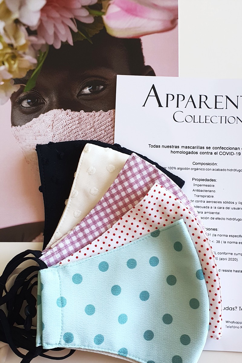 comprar online Pack 5 mascarillas de mujer de lunares , cuadro vichy y plumetti para eventos, bodas, invitadas