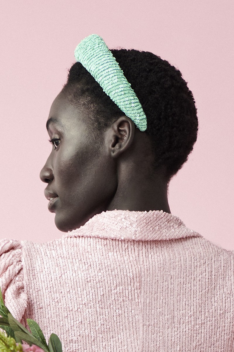 diadema joya gruesa forrada en lentejuelas verde aguamarina para invitada a boda de noche, fiesta, evento, coctel comprar online